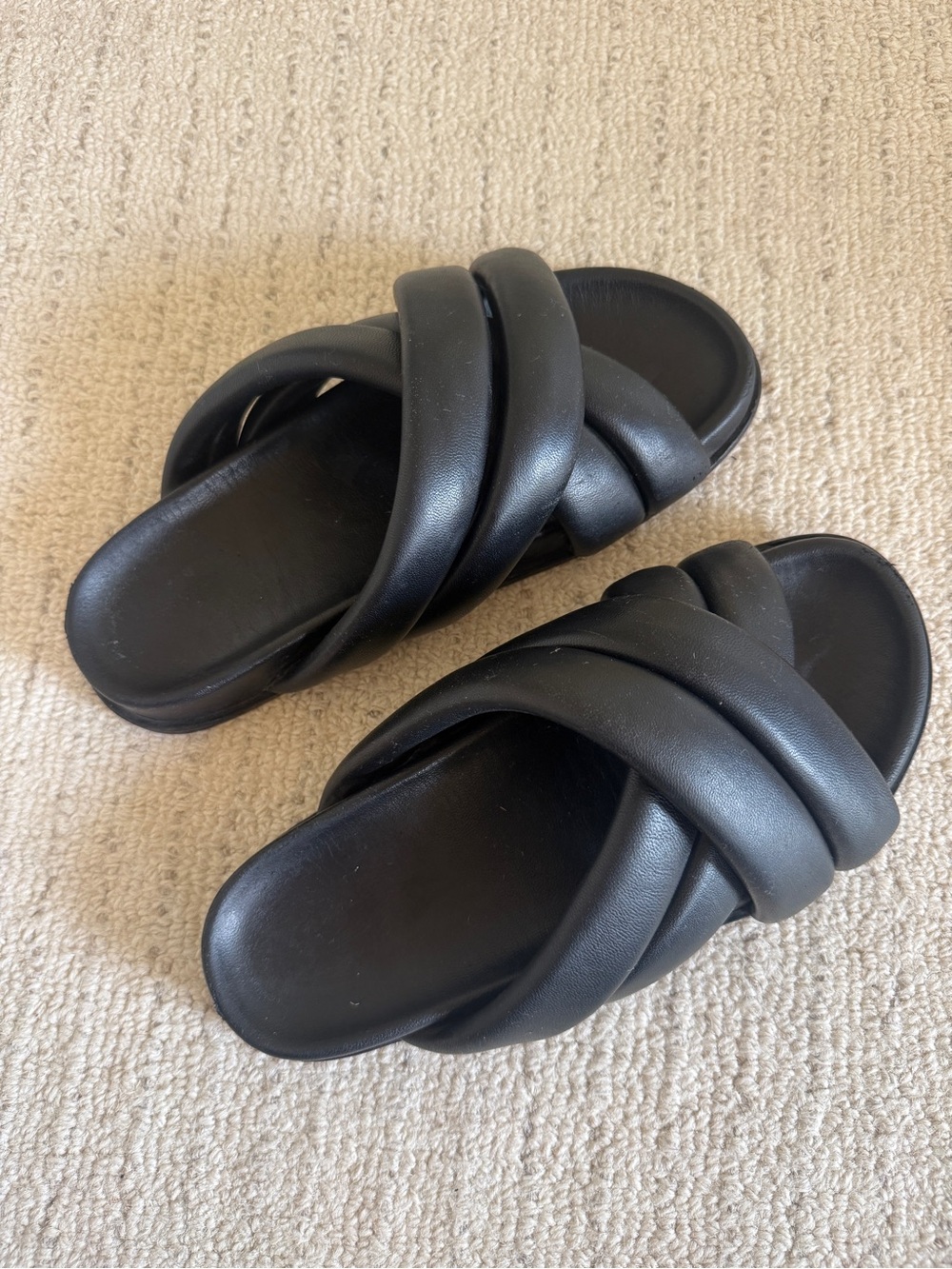 Anine Bing Black Padded Cross-Strap Leather Slide Sandals - Picture 3 of 7